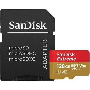 SanDisk 128GB Extreme microSDXC UHS-I Memory Card with Adapter - Up to 160MB/s, C10, U3, V30, 4K, A2, Micro SD - SDSQXA1-128G-GN6MA