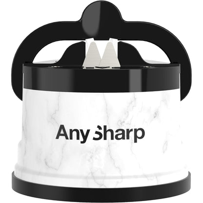 AnySharp – GLOBAL – Hands Free Knife Sharpener - Easy to Use Sharpening Tool with PowerGrip Suction Base and 20-Degree Pre-set Angle - For All Knives: Chef’s, Serrated, and Hardened Steel - Blue