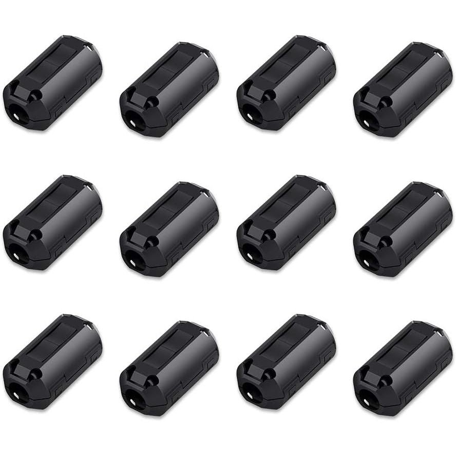 Viaky 12 Pack RFI EMI Noise Suppressor Cable Clip, Clip-on Ferrite Ring Core Noise Filter for 5mm Dia Cable(Black)