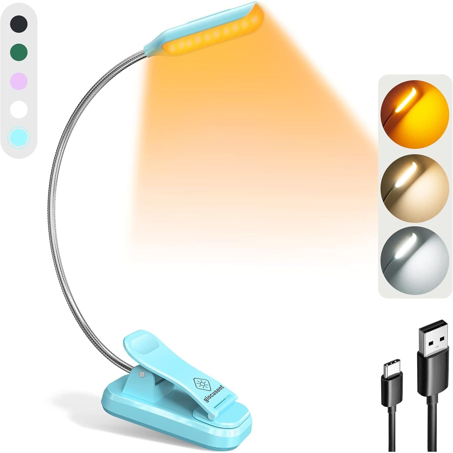 Buy now Glocusent Willow Book Light for Reading in Bed, 10LED Bright Reading Light, 3 Colors & 3 Brightness, Rechargeable Book Light Lasts for 80hr, Lightweight Clip on Book Light, Perfect for Book Lovers Blue at indiglob india