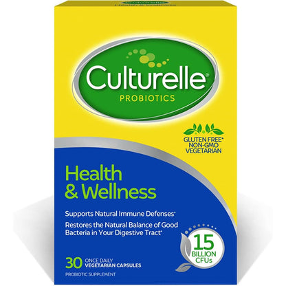Culturelle Health & Wellness Daily Probiotic for Women & Men - 30 Count - 15 Billion CFUs & A Proven-Effective Probiotic Strain Support your Immune System- Gluten Free, Soy Free, Non-GMO