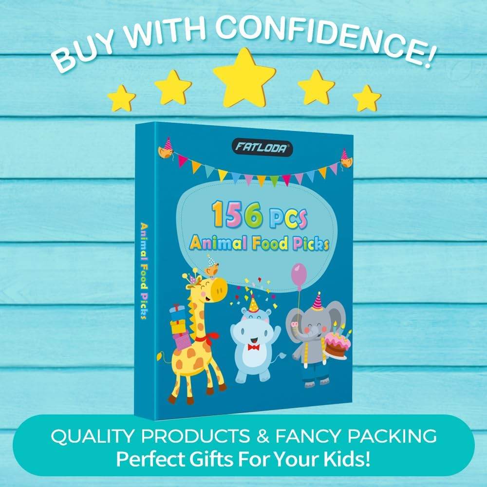 156PCS Animal Food Picks for Kids Bento Box Accessories, FATLODA Fun Kid Food Picks, Cute Fruit Toothpicks for Kids Lunch Accessories, Reusable Lunchbox Pick for Kid Toddler - My Store