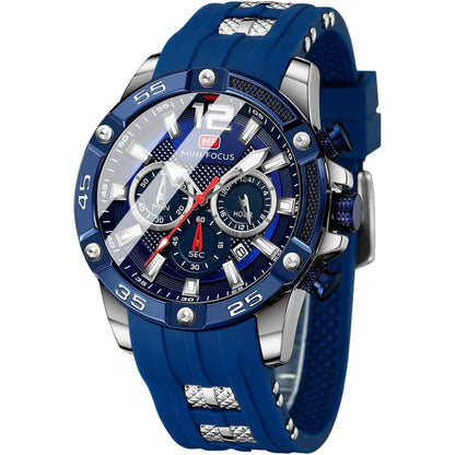 MF MINI FOCUS Men Watch, Chronograph Waterproof Sport Analog Quartz Watches Blue Silicon Strap Fashion Wristwatch for Men