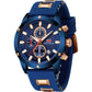 MF MINI FOCUS Men Watch, Chronograph Waterproof Sport Analog Quartz Watches Blue Silicon Strap Fashion Wristwatch for Men