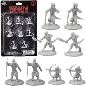 8 Unpainted Fantasy Kobold Mini Figures- All Unique Designs - 1" Hex-Sized Compatible with DnD Dungeons Dragons & Pathfinder, RPG Tabletop Games, Detailed Creatures for All Campaigns, Gift