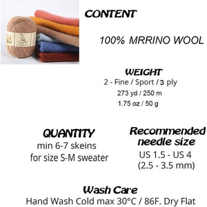 TEHETE 100% Merino Wool Yarn for Knitting 3-Ply Luxury Warm Soft Lightweight Crochet Yarn (Black)