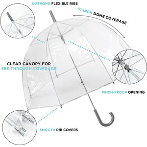 totes Women's Clear Bubble Umbrella – Transparent Dome Coverage – Large Windproof and Rainproof Canopy – Ideal for Weddings, Proms or Everyday Protection, Clear