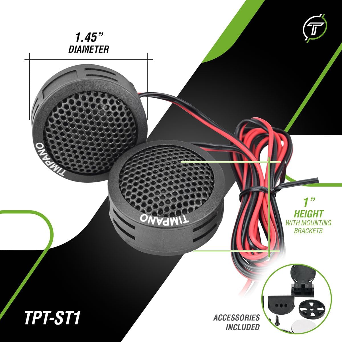 Buy now Timpano TPT-ST1 Dome Tweeter, 1 Inch Tweeter Set for Car Audio, Angle or Surface Mount Tweeters, 4 Ohm Soft Dome 180 Watts for Pro Car Audio (Pair) at indiglob india