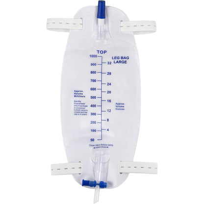 Easy-Tap Leg Bag Urinary Drainage Bag, 1000ml, Anti-Reflux Valve, Cloth Straps, Easy Flip Drain (Pack of 3)