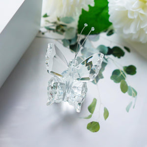 H&D Crystal Flying Butterfly with Crystal Ball Base Figurine Collection Cut Glass Ornament Statue Animal Collectible (Clear)