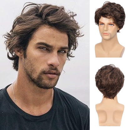 Kaneles Mens Short Curly Black Wig with Bang Costume Halloween Cosplay Party Natural Hair Wig