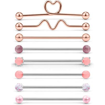 Dyknasz Glow in The Dark Industrial Barbell 16G Surgical Steel Industrial Piercing Jewelry for Women Men Cartilage Earring Helix Rings 1 1/2 Inch 38mm, 8 Pieces