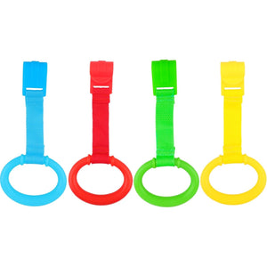 KALAMANDA 4 PCS Baby Playpen Pull Up Rings, Pull Up Handles Standing Walker Crib Pull Rings for Toddler Kids Children Walking Training Tool(Yellow/Red/Blue/Green)