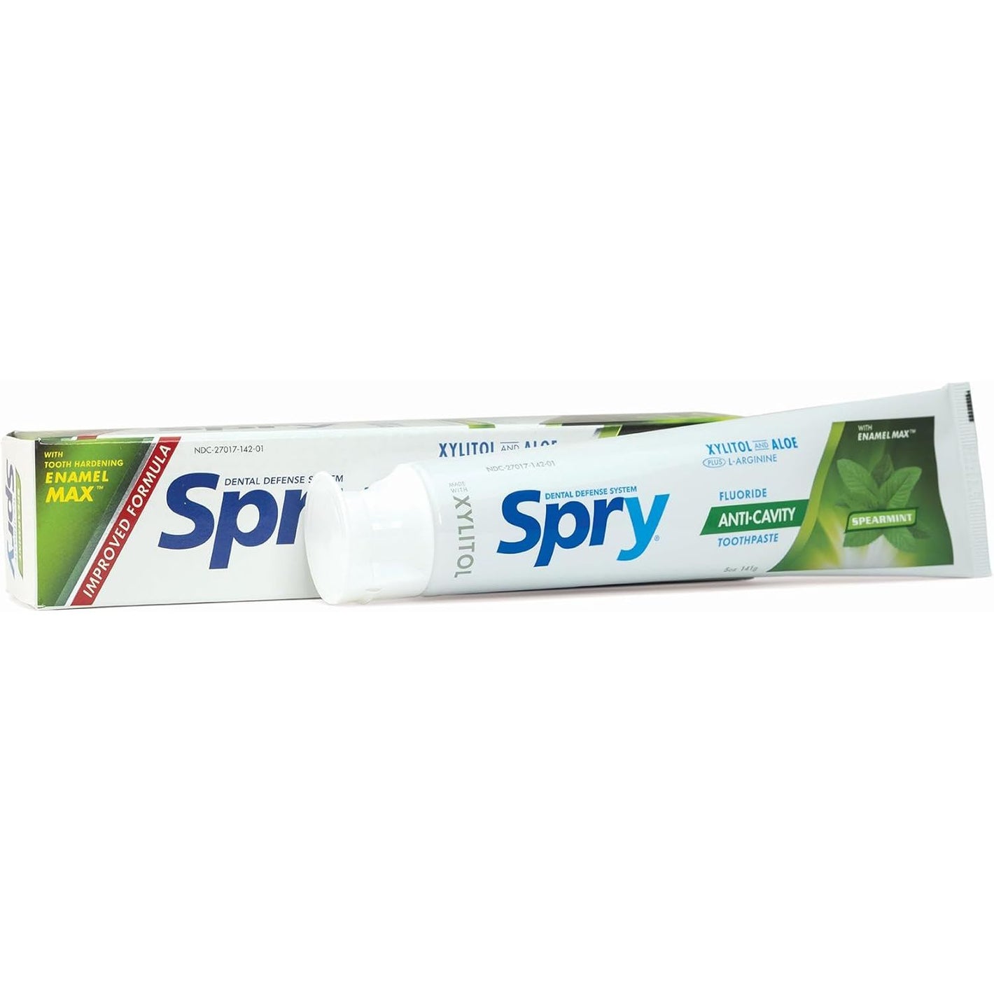 Spry Natural Xylitol Toothpaste 5oz for Adults and Kids with Fluoride, Gentle for Sensitive Teeth Whitening and Remineralizing, Breath Freshening, Mouth Moisturizing, Spearmint (Pack of 1)