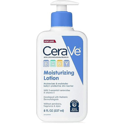 CeraVe Baby Lotion, Gentle Baby Skin Care with Ceramides, Niacinamide & Vitamin E, Fragrance, Paraben, Dye & Phthalates Free, Lightweight Moisturizer, 8 Ounce, Packaging May Vary