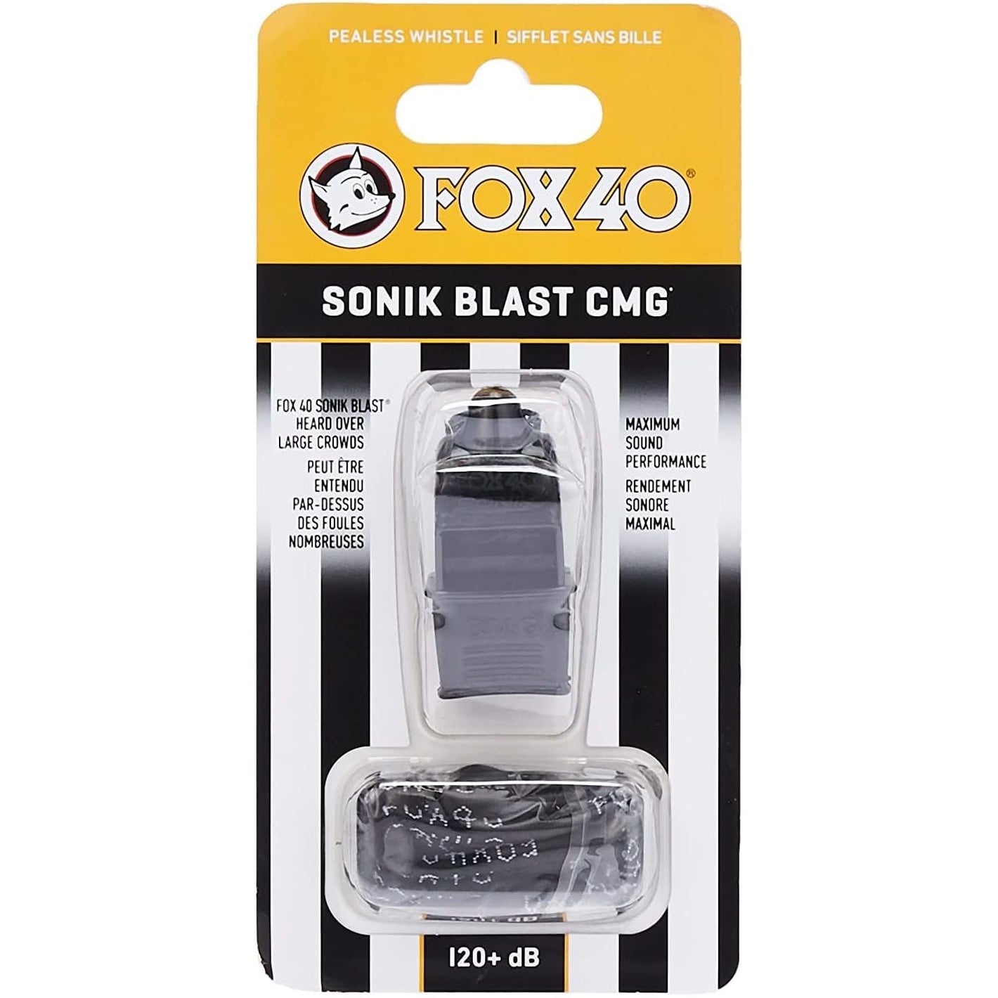 Fox 40 Sonik Blast CMG Official Whistle with Break Away Lanyard (Black)