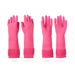 Mamison 2 Pairs Reusable Waterproof Household Dishwashing Cleaning Rubber Gloves, Non-Slip Kitchen Glove (Pink, Medium (Pack of 2))