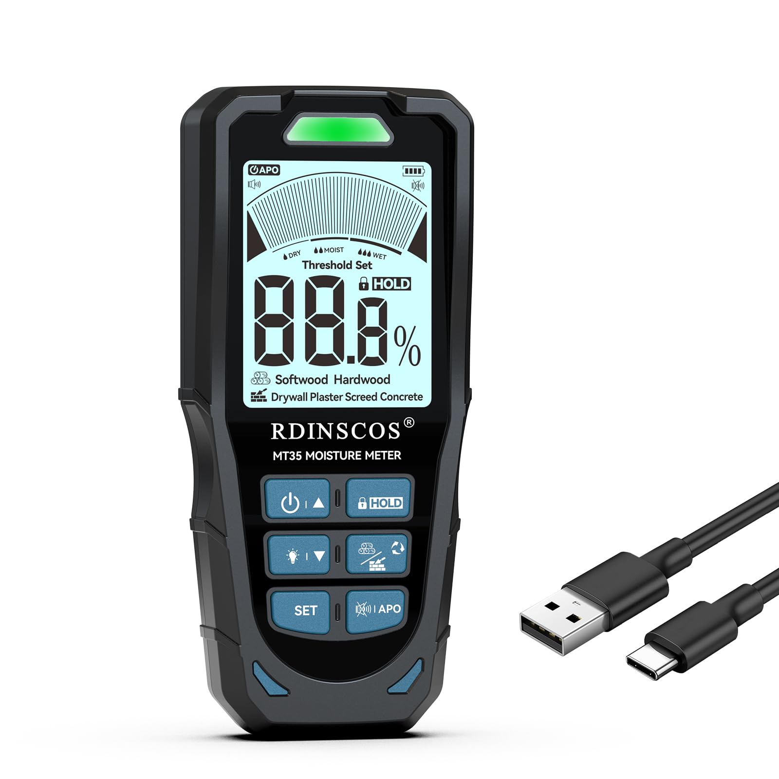 Buy now Pinless Moisture Meter for Wood Concrete – Digital Moisture Tester with 3-Color LCD Display, Audible Alarm & HOLD Function – Ideal for Firewood, Lumber, Home Inspections (Green) Black at indiglob india