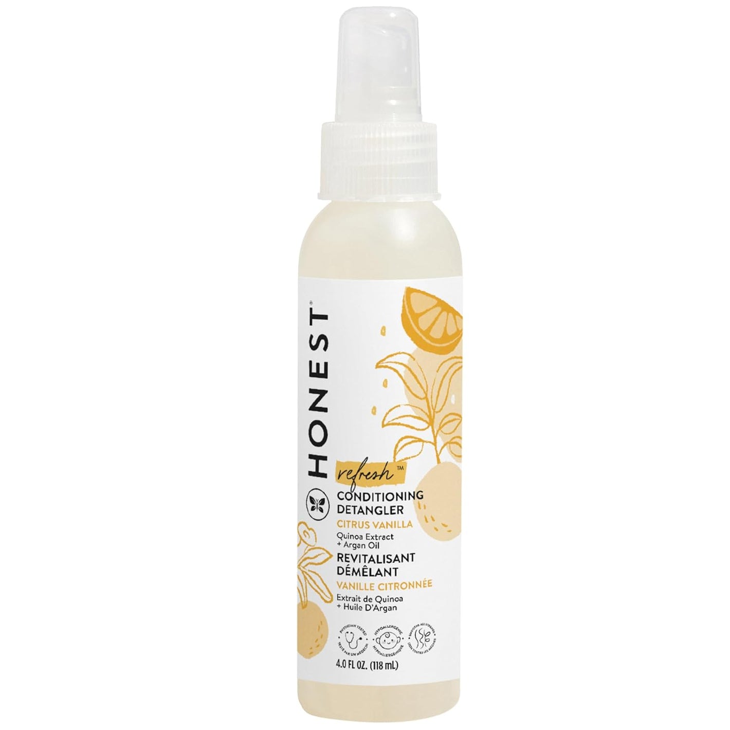 The Honest Company Conditioning Hair Detangler, Tear-Free Hypoallergenic Leave-In Conditioner and Fortifying Spray, Citrus Vanilla Refresh, 4 fl oz