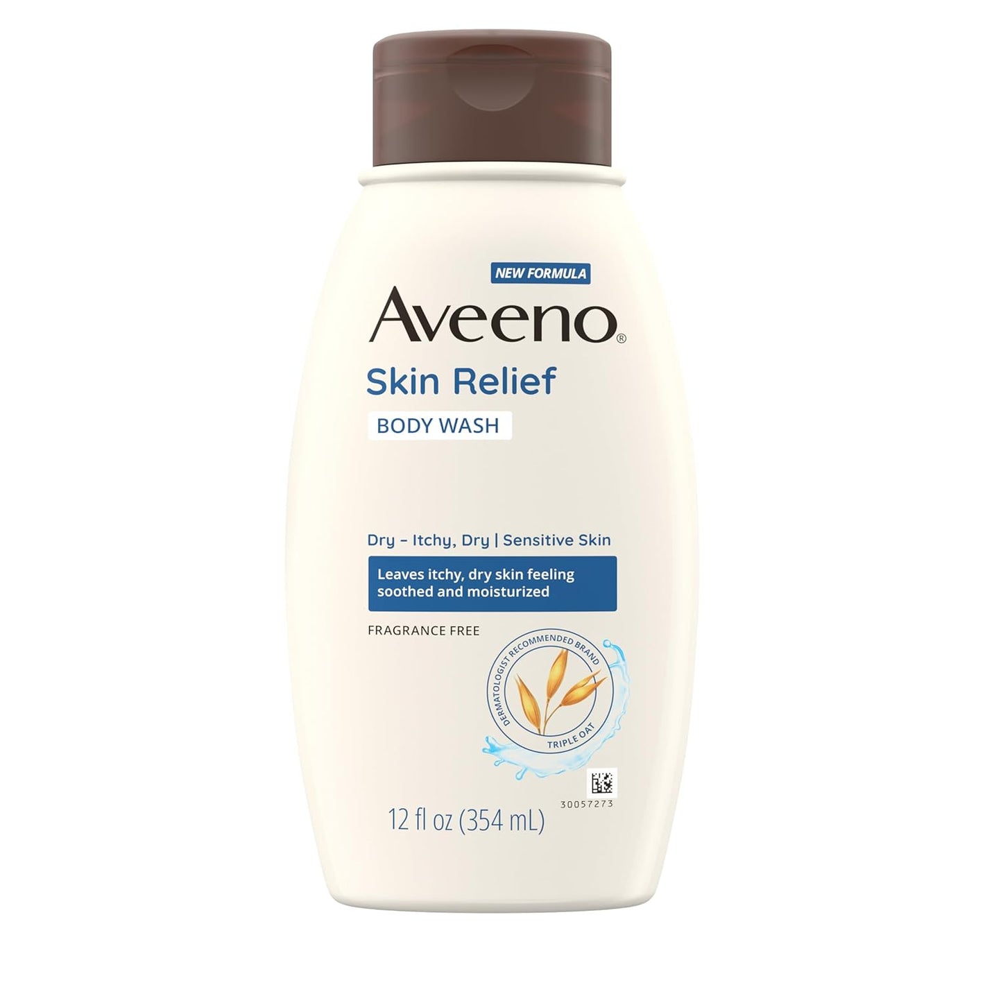 Aveeno Skin Relief Body Wash, Fragrance-Free with Triple Oat Formula, Gentle Daily Cleanser for Sensitive Skin Leaves Itchy, Dry Skin Feeling Soothed & Moisturized, Soap-Free, 12 fl. oz