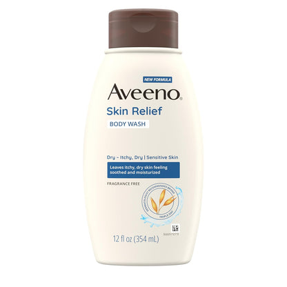 Aveeno Skin Relief Body Wash, Fragrance-Free with Triple Oat Formula, Gentle Daily Cleanser for Sensitive Skin Leaves Itchy, Dry Skin Feeling Soothed & Moisturized, Soap-Free, 12 fl. oz
