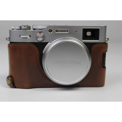 X100V Case, BolinUS Handmade PU Leather Half Camera Case Bag Cover Bottom Opening Version for Fujifilm Fuji X100V with Hand Strap (Coffee)