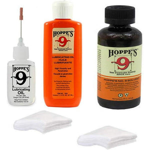 Hoppes 9 Gun Cleaning Kit - Bore Cleaner - Precision Oiler - Lubricating Oil Refill - 40 Patches for .38 9mm .40 .44 & .45 Caliber