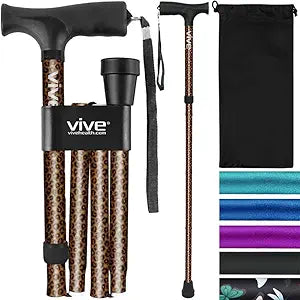 Vive Folding Cane - Foldable Walking Cane for Men, Women - Fold-up, Collapsible, Lightweight, Adjustable, Portable Hand Walking Stick - Balancing Mobility Aid - Comfortable Ergonomic Handle