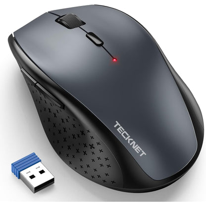 TECKNET Wireless Mouse, 2.4G USB Computer Mouse with 6-Level Adjustable 4800 DPI, Silent Quiet Click，30 Months Battery, Ergonomic Grips, 6 Buttons Portable for PC, Chromebook, Mac