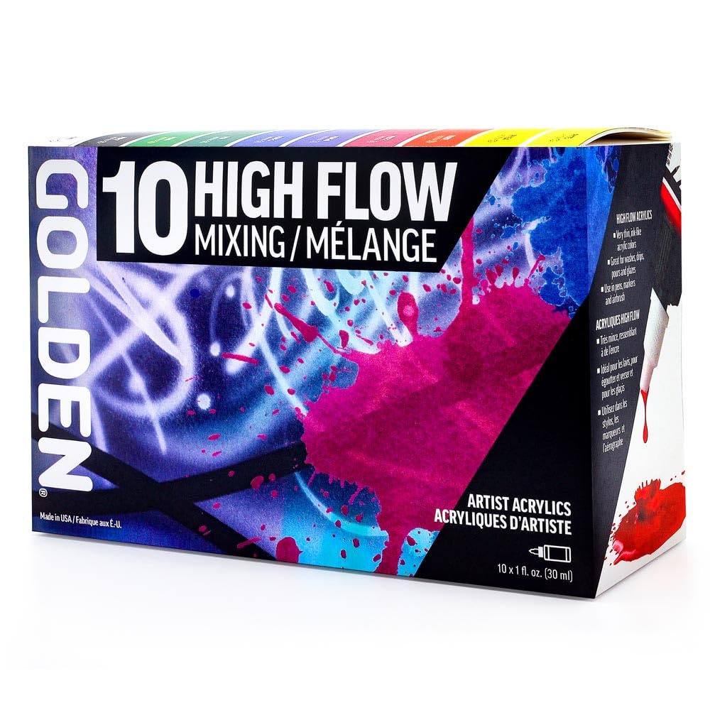 Buy now High Flow Acrylics by GOLDEN, High Flow Mixing Set, 10 Colors, Professional Acrylic Paint at indiglob india