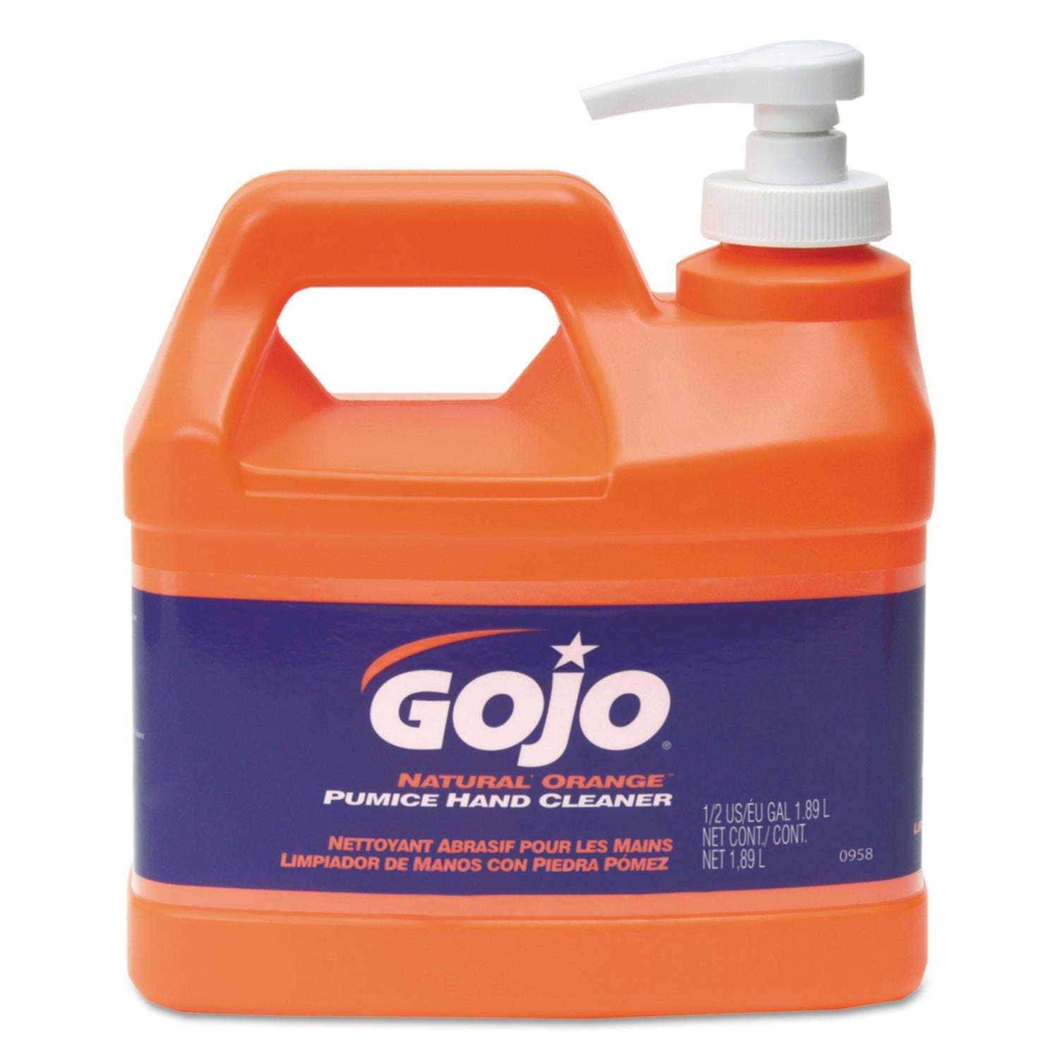 Buy now GOJO 095804 NATURAL ORANGE Pumice Hand Cleaner, Citrus, 0.5 gal Pump Bottle, 4/Carton at indiglob india