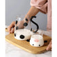 Cartoon Cow Clear Glass Bedside Night Water Carafe Set with Tumbler, Pitcher And Cup Night Set
