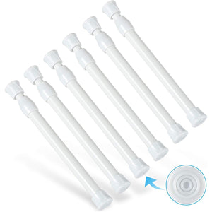 6Pcs Tension Rod, Goowin Small Tension Rods for Windows, No Drilling Rustproof Spring Adjustable Short Tension Rod for Wardrobe Bars, Bookcase (White, 7-11 inch)