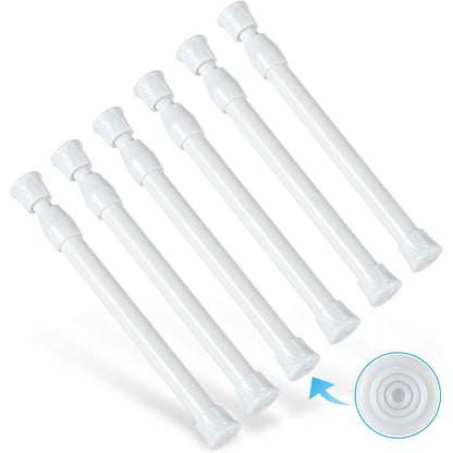 6Pcs Tension Rod, Goowin Small Tension Rods for Windows, No Drilling Rustproof Spring Adjustable Short Tension Rod for Wardrobe Bars, Bookcase (White, 7-11 inch)