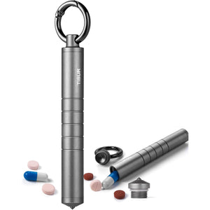 TISUR Small Travel Pill Box,Titanium Keychain Pill Holder Pill Case,Vitamin Organizer Metal Storage Pill Bottle Tube Container Multitool EDC Every Day Carry for Men