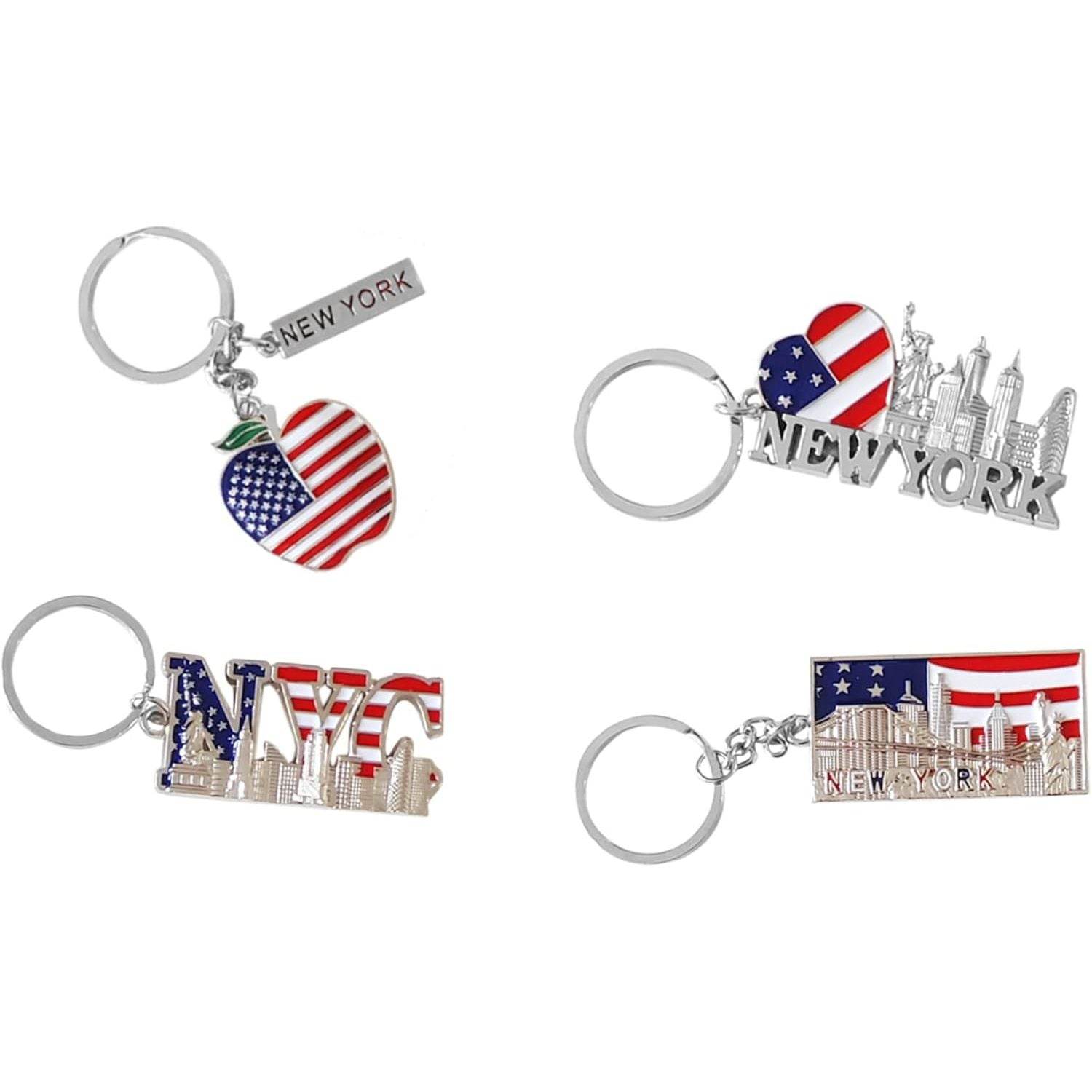 12-Pack New York City Souvenir Keychains – 3D Silver Metal NYC Landmark Set with Statue of Liberty, Empire State Building, Freedom Tower, Taxi Cab, USA Flag & Bottle Openers - My Store
