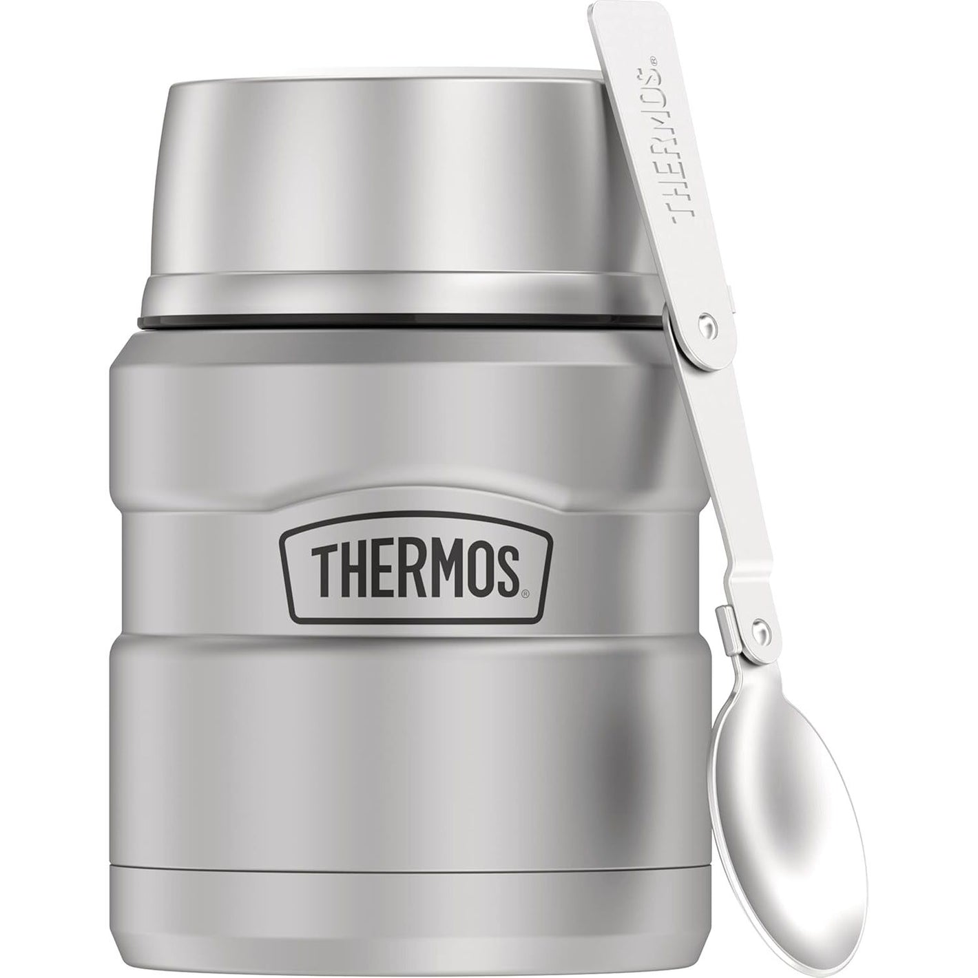 THERMOS Stainless King Vacuum-Insulated Food Jar with Spoon, 16 Ounce, Matte Stainless Steel
