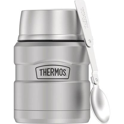 THERMOS Stainless King Vacuum-Insulated Food Jar with Spoon, 16 Ounce, Matte Stainless Steel