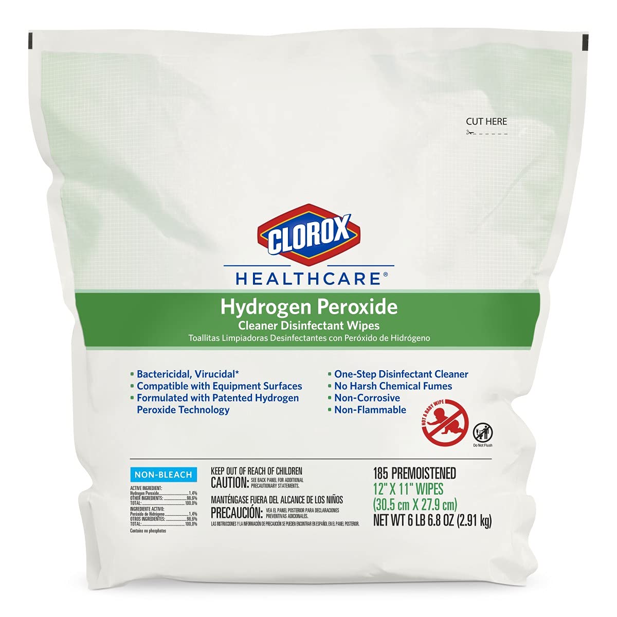 Buy now Clorox Healthcare Hydrogen Peroxide Cleaner Disinfectant Wipes, 12" x 11", Refill for Bucket, 185 Count (Package May Vary) at indiglob india