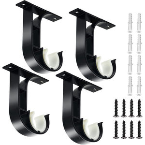 TOKPLNU Ceiling Curtain Rod Bracket, 4 Pack Heavy Duty Curtain Rod Holders, Aluminum Alloy, Black Ceiling Curtain Hooks Hangers Fit for 1 Inch Drapery Rods