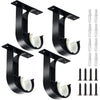 TOKPLNU Ceiling Curtain Rod Bracket, 4 Pack Heavy Duty Curtain Rod Holders, Aluminum Alloy, Black Ceiling Curtain Hooks Hangers Fit for 1 Inch Drapery Rods - Black