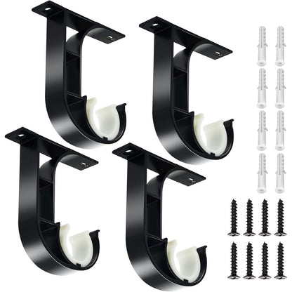 TOKPLNU Ceiling Curtain Rod Bracket, 4 Pack Heavy Duty Curtain Rod Holders, Aluminum Alloy, Black Ceiling Curtain Hooks Hangers Fit for 1 Inch Drapery Rods
