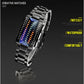 Men's Creative Binary Matrix Blue LED Digital Waterproof Watch Stainless Steel Military Silver Watches