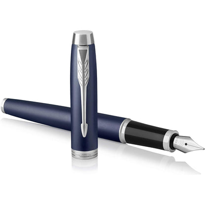PARKER IM Fountain Pen, Brushed Metal, Medium Nib with Blue Ink Refill, Gift Box (1931656)