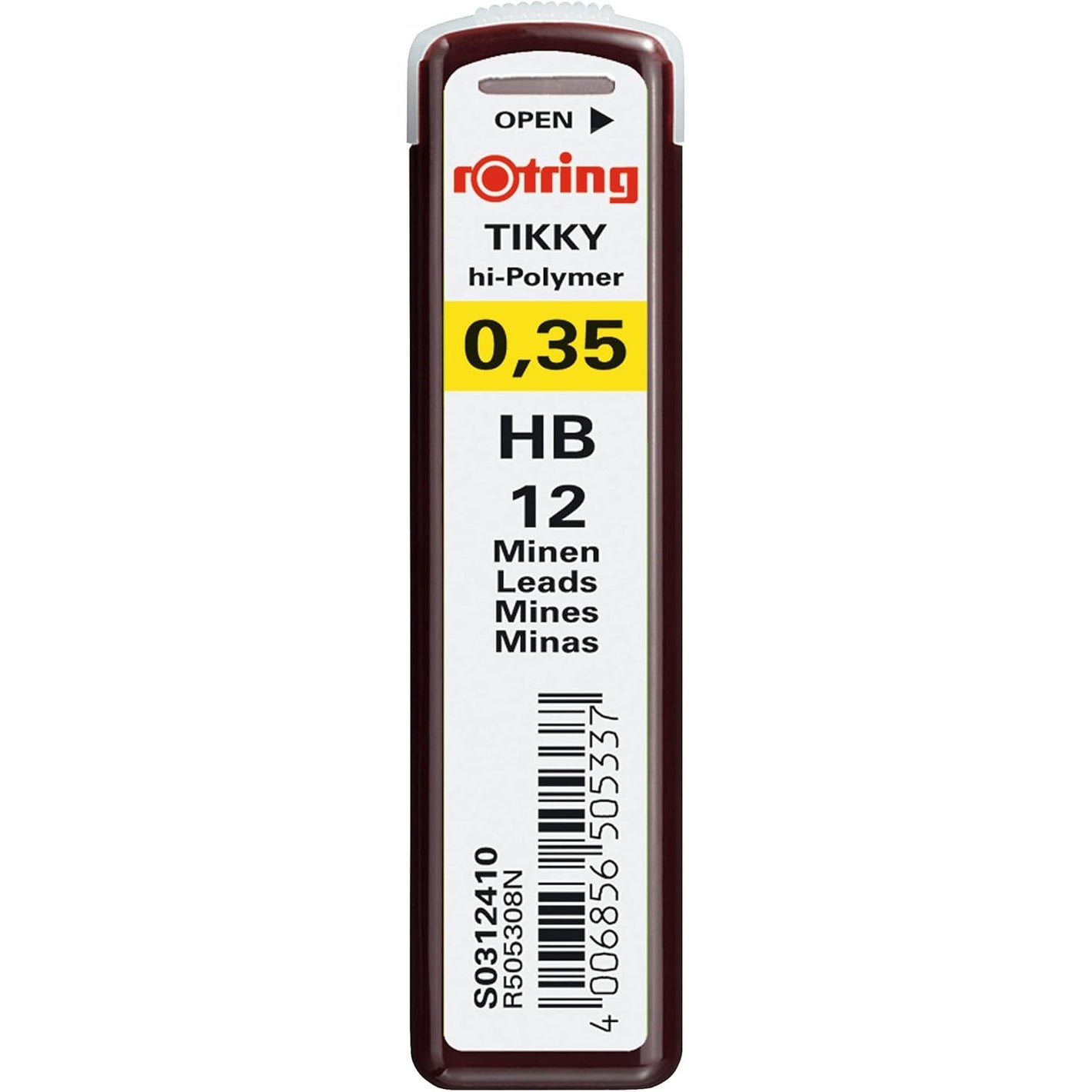 rOtring Replacement Leads for Tikky Mechanical Pencils, 0.35 mm, Hard Black (HB) (S0312410)