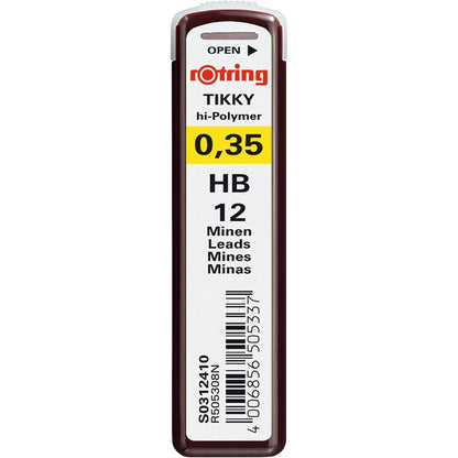rOtring Replacement Leads for Tikky Mechanical Pencils, 0.35 mm, Hard Black (HB) (S0312410)
