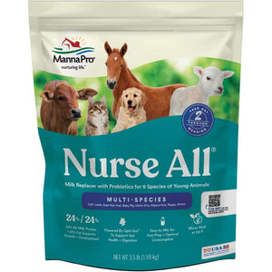 Manna Pro Nurse All Multi-Species Milk Replacer | Great for Calves, Lambs, Goat Kids, Foals, Baby Pigs, Llamas, Alpaca Crias, Puppies & Kittens | Provides Complete Nutrition | 3.5 lb