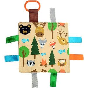 Baby Jack & Co 8x8” Forest Woodland Animal Lovey Tag Toys for Babies - Crinkle Toys for Developing 5 Senses - Soft & Safe - Learn Shapes & Colors - Soother & Tummy Time - BPA Free w/Stroller Clip