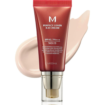 MISSHA M Perfect Cover BB Cream No.13 Bright Beige - Fair with Cool Undertone SPF 42 PA +++ 1.69 Fl Oz - Tinted Moisturizer with SPF