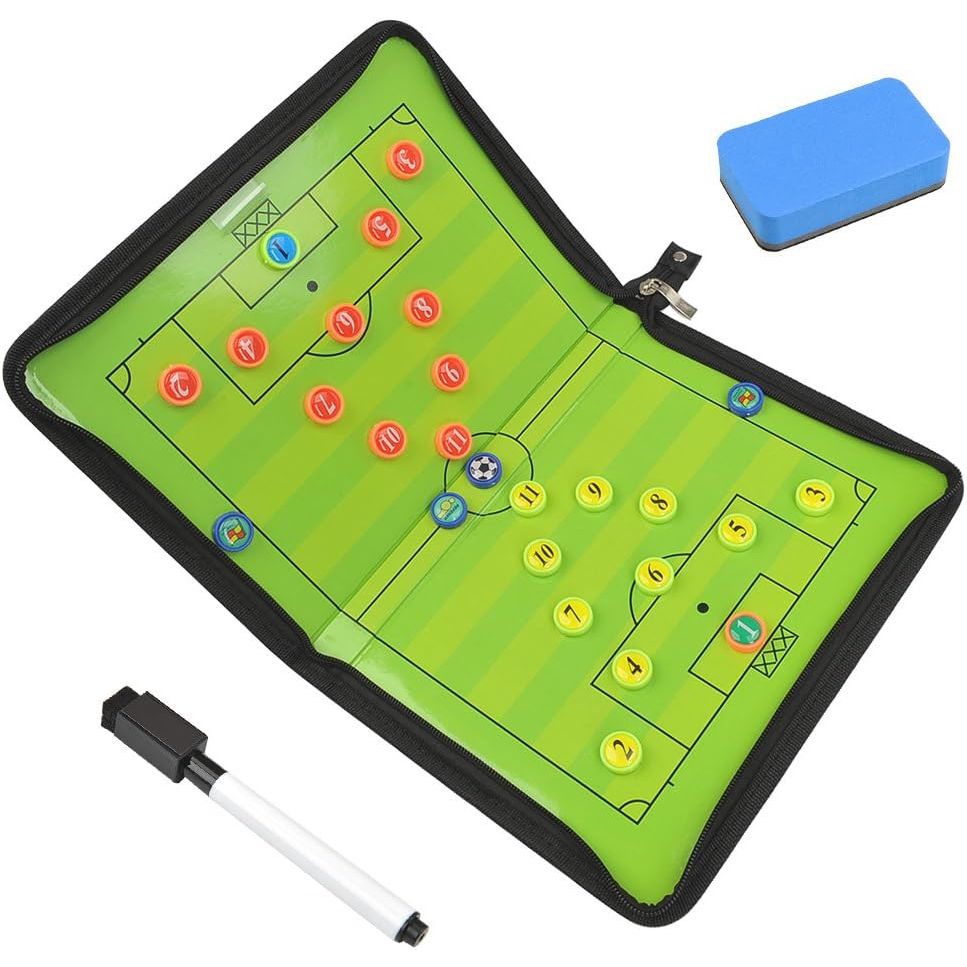 Magnetic Soccer Coaching Board, Football Coaching Board Coaches Clipboard Tactical with 26 Magnets, Dry Erase Marker, Eraser, Foldable and Portable Soccer Tactics Board